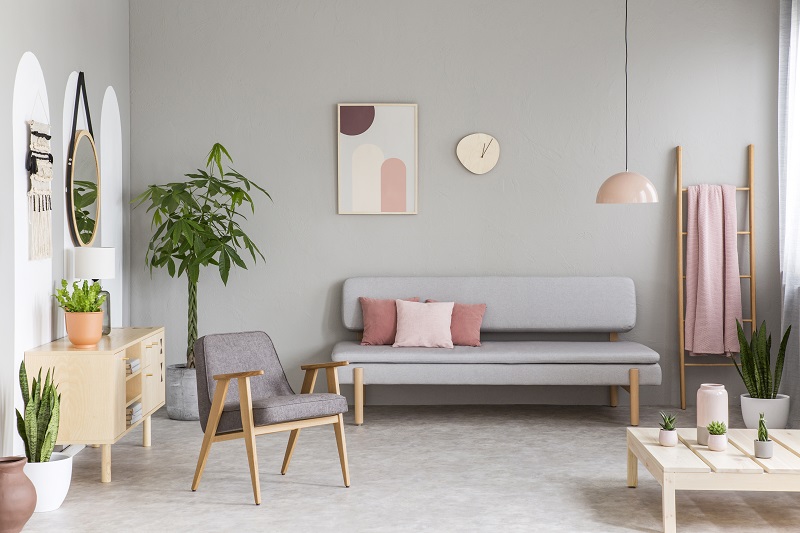 Grey and millenial pink living room 20